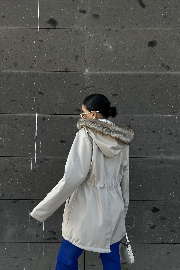 Krem Kürk Detay Önü Düğmeli Mont ATE2420 - EYYO