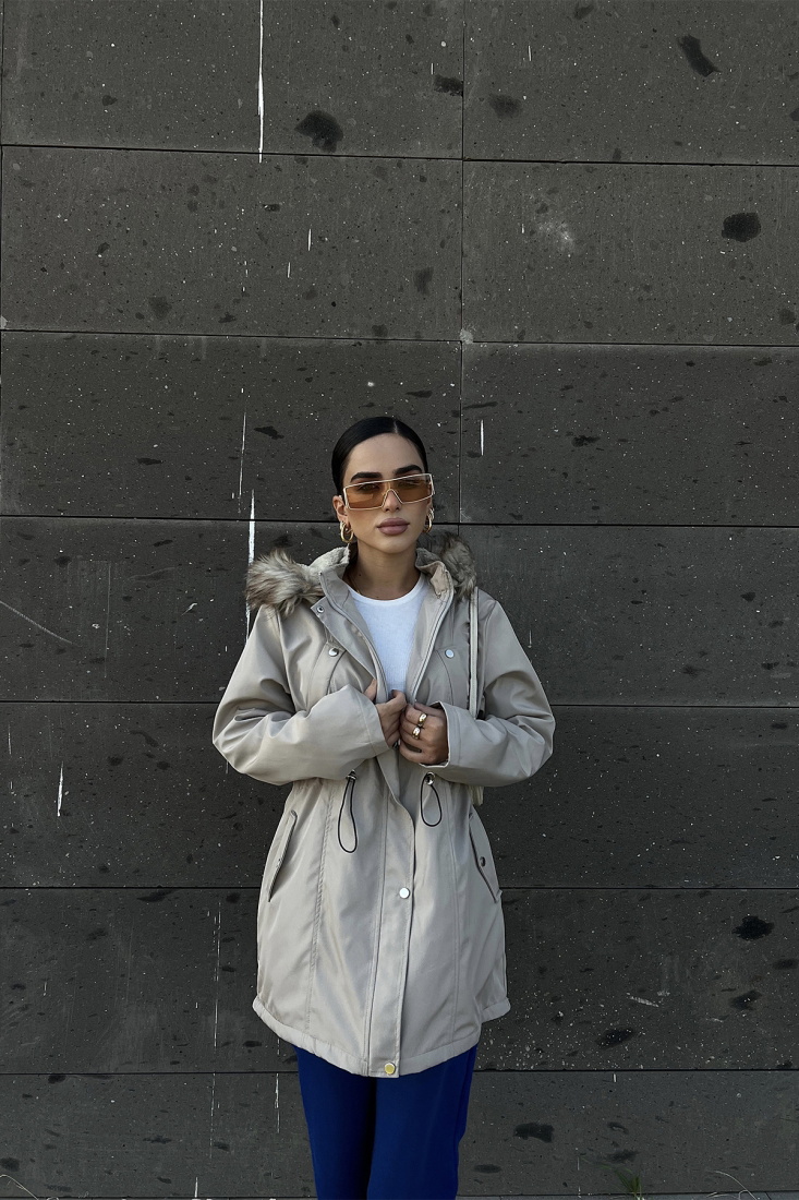 Krem Kürk Detay Önü Düğmeli Mont ATE2420 - EYYO