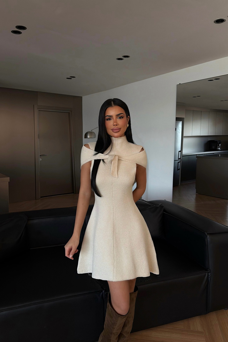 Krem Marayla Triko Elbise ATE-4453 - EYYO