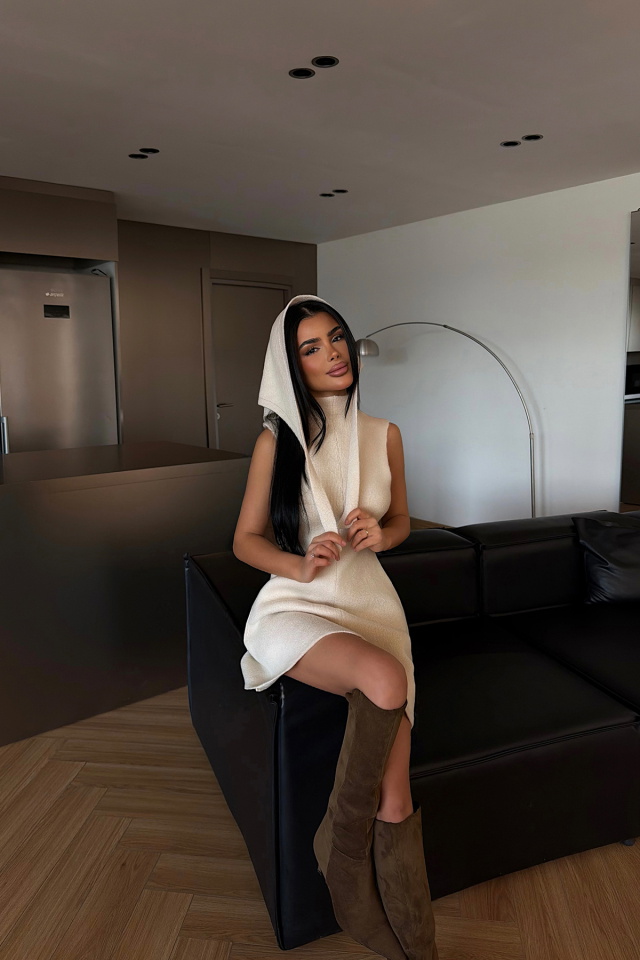 Krem Marayla Triko Elbise ATE-4453 - 3