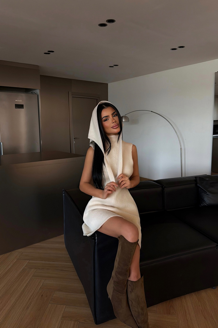 Krem Marayla Triko Elbise ATE-4453 - EYYO