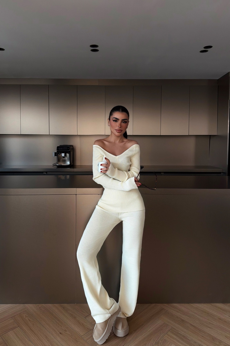 Krem Bowie triko takım ATE-4273 - EYYO