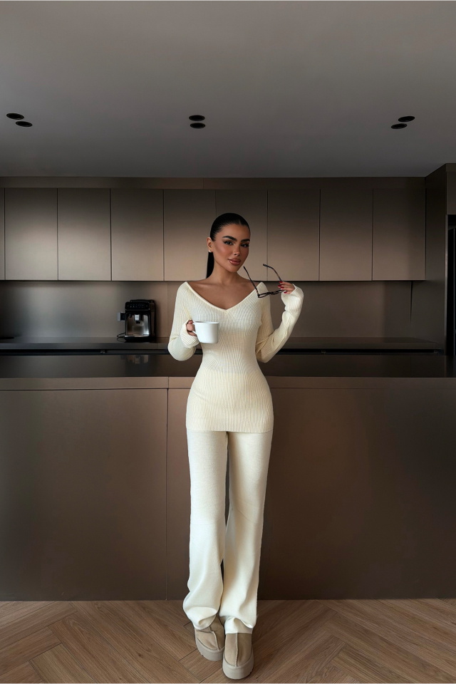 Krem Bowie triko takım ATE-4273 