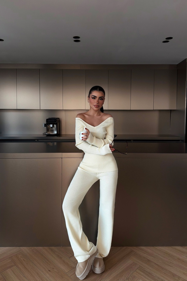 Krem Bowie triko takım ATE-4273 - 2