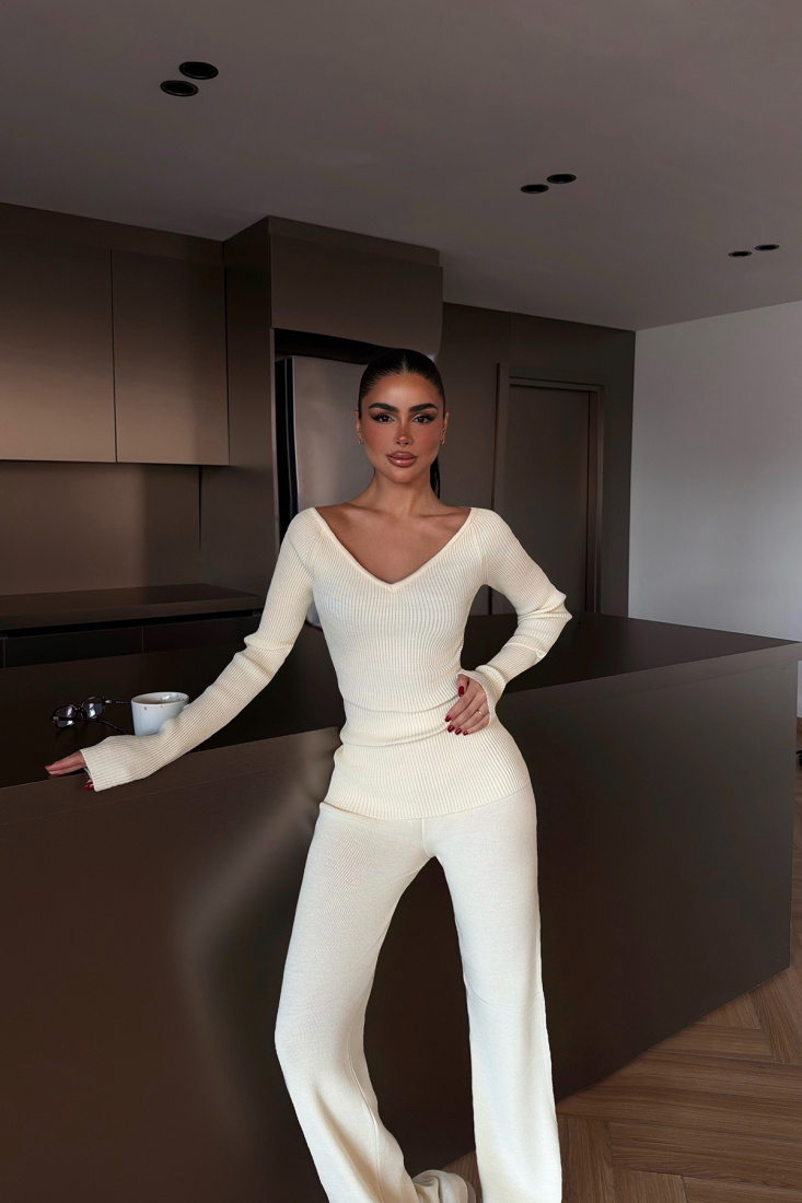 Krem Bowie triko takım ATE-4273 - EYYO