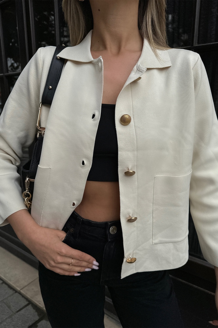 Krem Önü Düğmeli Ceket ATE5206 - EYYO