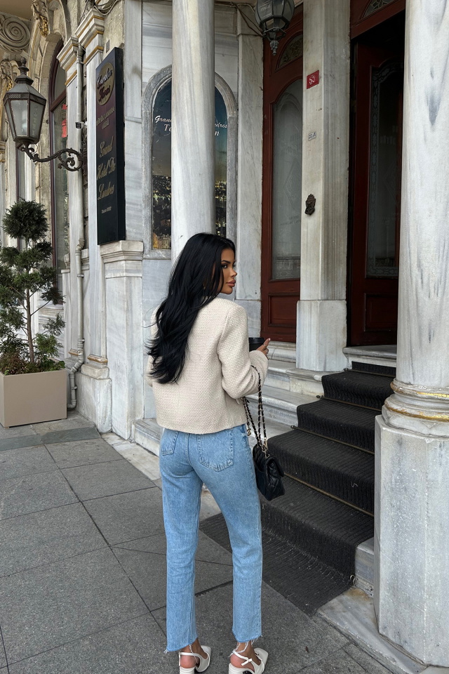 Krem Önü Düğmeli Ceket ATE8446 - 5