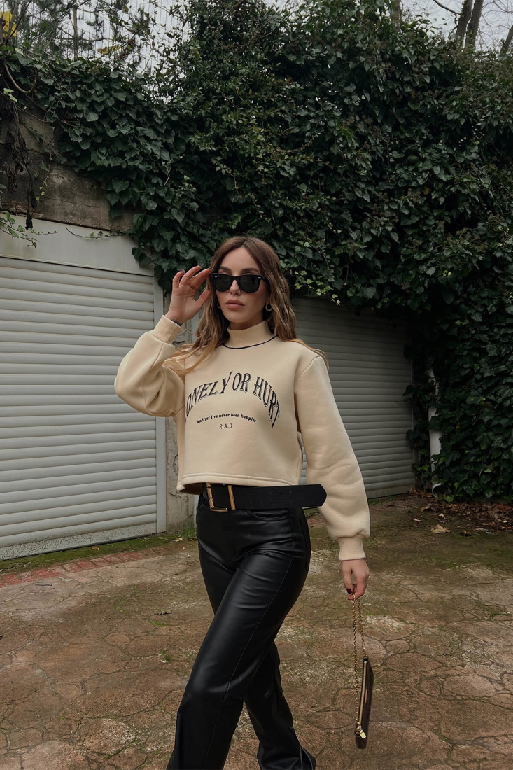 Krem Önü Yazılı Sweat ATE3139 - EYYO