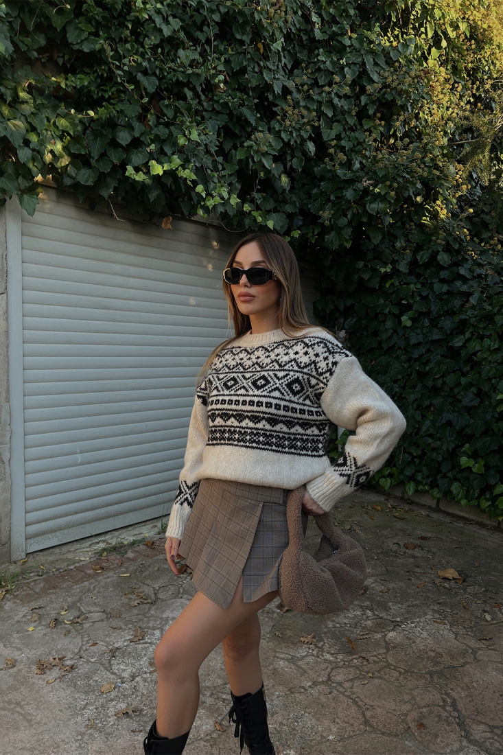 Krem Örme Triko Kazak ATE2459 - EYYO