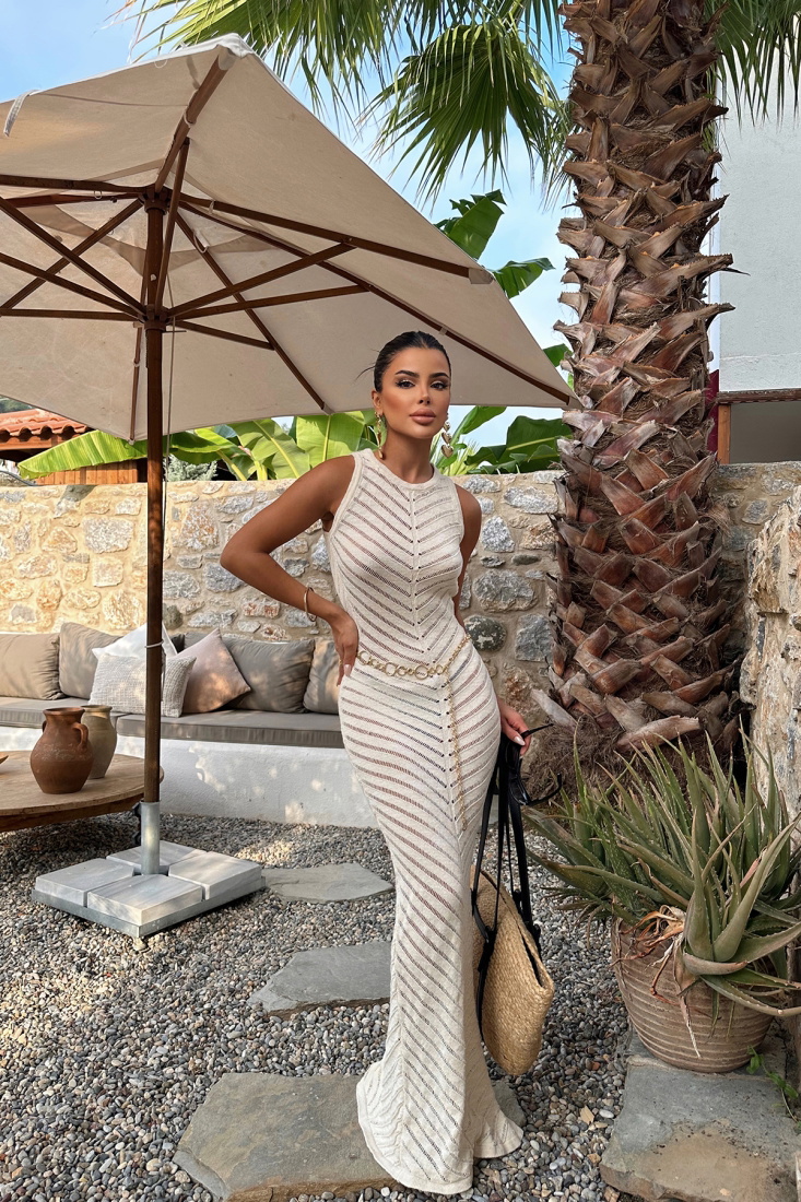 Krem Örme Uzun Elbise ATE8071 - EYYO