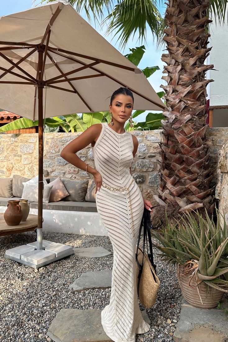 Krem Örme Uzun Elbise ATE8071 - EYYO