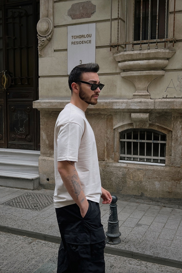 Krem Oversize Tişört ATE5138 - 4