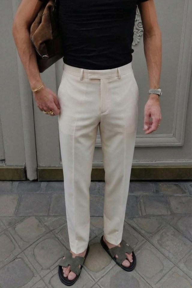 Krem Palazzo Yüksek Bel Pantolon ATE-3243 - 2