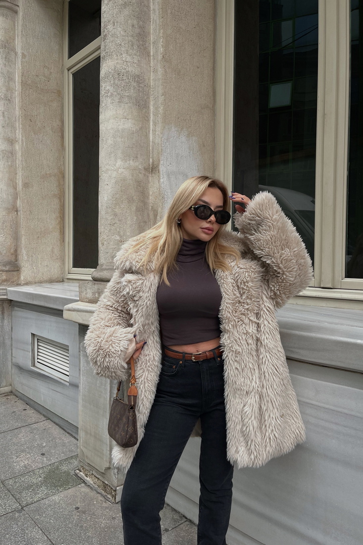 Krem Peluş Ceket ATE2830 - EYYO