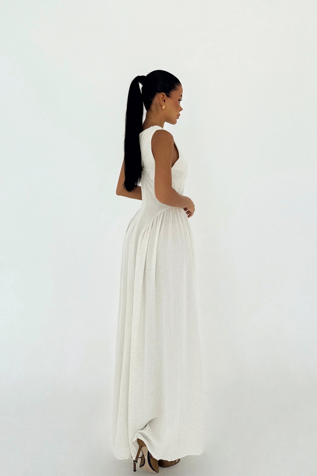 Krem Cecily Keten Uzun Elbise ATE-3361 - 3