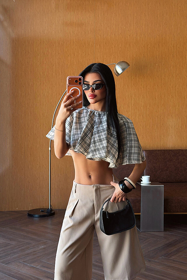 Krem Pötikareli Crop Top ATE-5491 