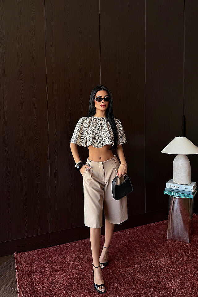 Krem Pötikareli Crop Top ATE-5491 - 2