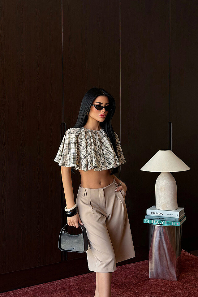 Krem Pötikareli Crop Top ATE-5491 - 3