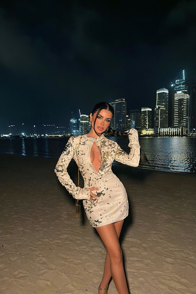 Krem Tamara Payetli Mini Elbise ATE-4714 - 1