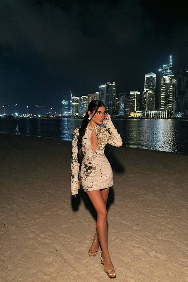 Krem Tamara Payetli Mini Elbise ATE-4714 - 2