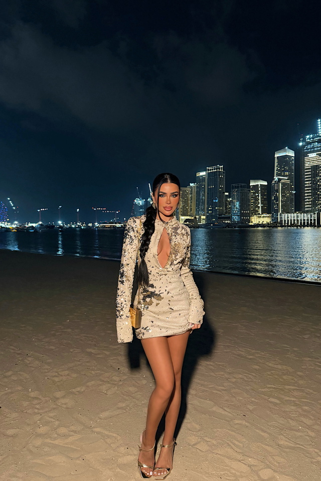 Krem Tamara Payetli Mini Elbise ATE-4714 - 3