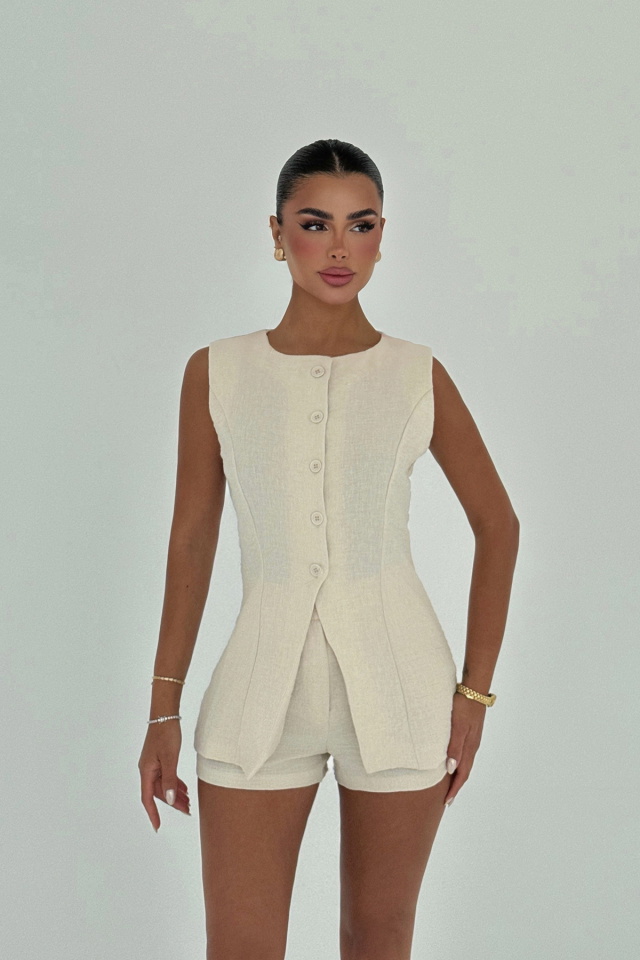 Krem Loutra Mini Şortlu Takım ATE-3005 