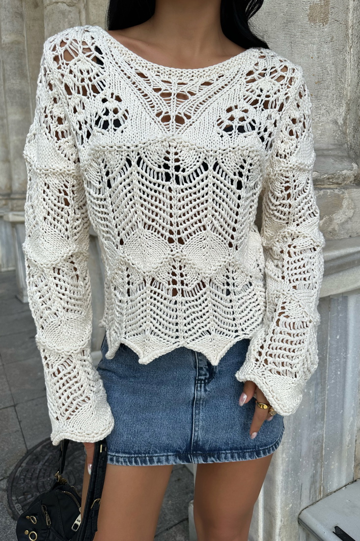 Krem Triko Crop Top ATE8147 - EYYO