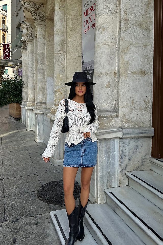 Krem Triko Crop Top ATE8147 - 4