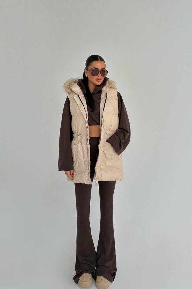 Krem Cloveyx tüylü şişme yelek ATE-3811 