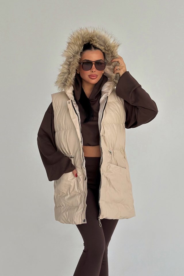 Krem Cloveyx tüylü şişme yelek ATE-3811 - 2