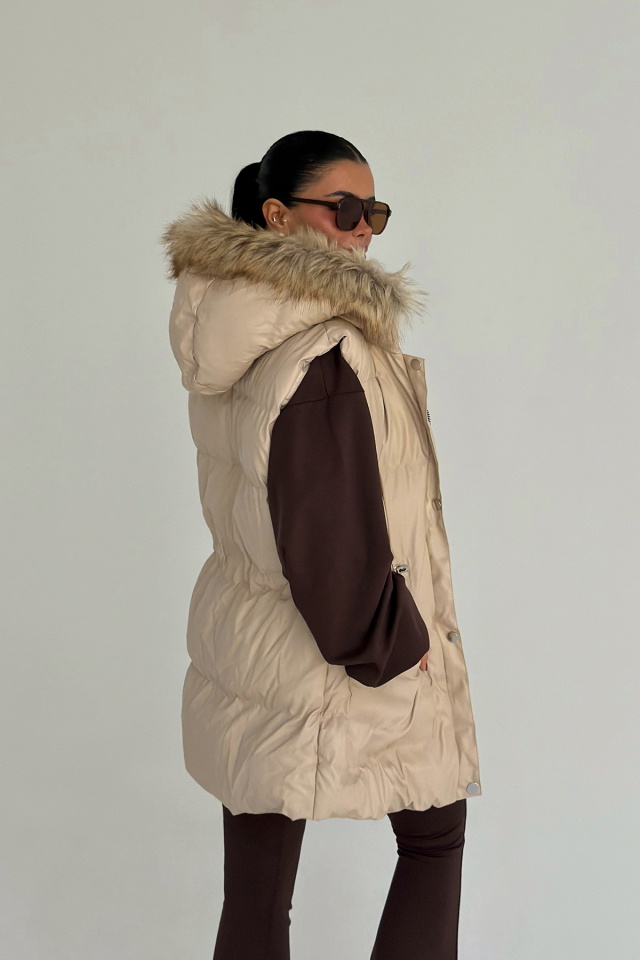 Krem Cloveyx tüylü şişme yelek ATE-3811 - 3