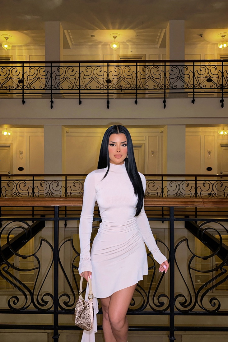 Krem Uzun Kol Elbise ATE-0110 - EYYO