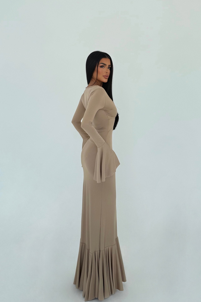 Krem Lai Uzun Elbise ATE-3097 - 3