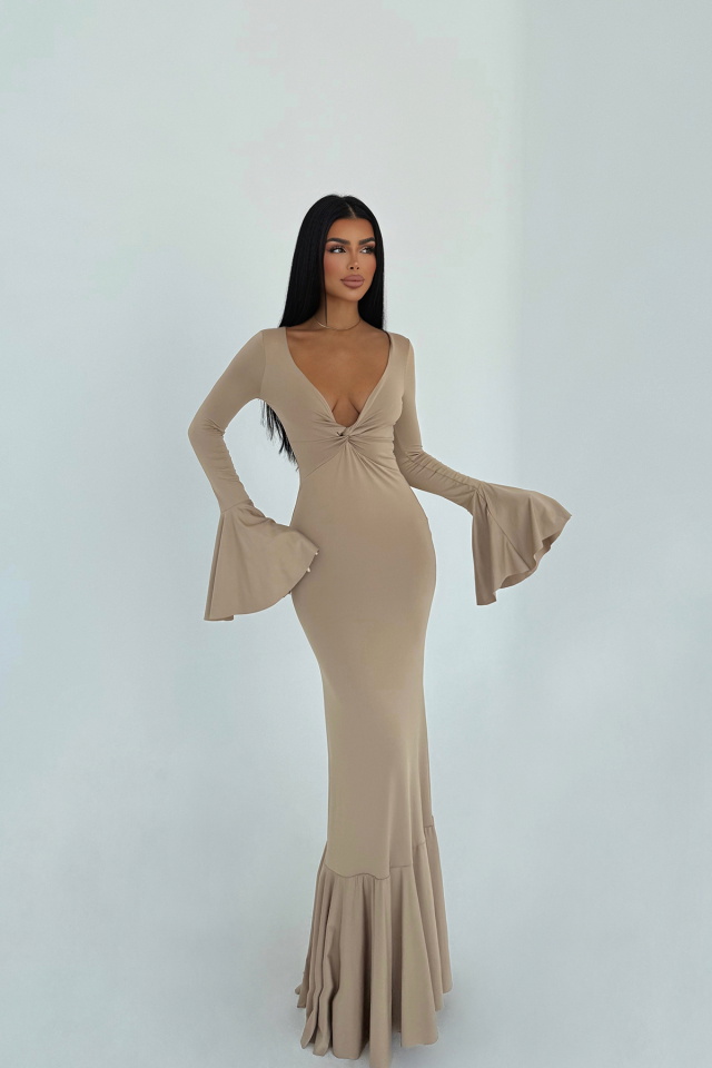 Krem Lai Uzun Elbise ATE-3097 - 1