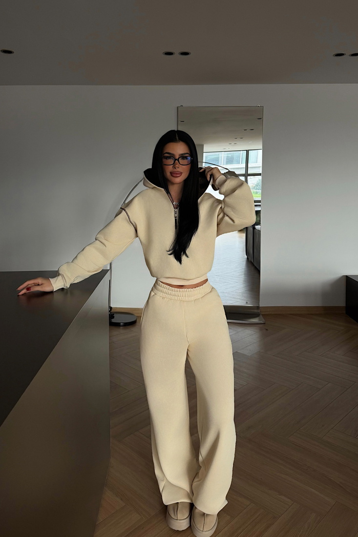 Krem Mattie eşofman takımı ATE-4306 - EYYO