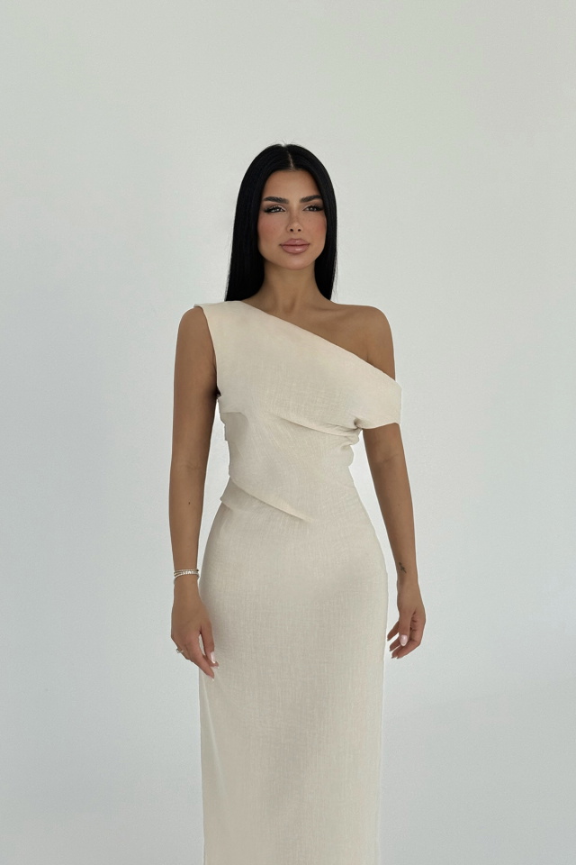 Krem Clea Uzun Elbise ATE-2693 - 2