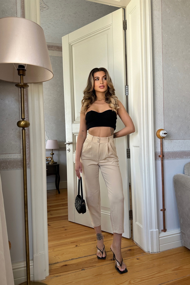 Krem Yüksek Bel Mom Pantolon ATE6290 - 1