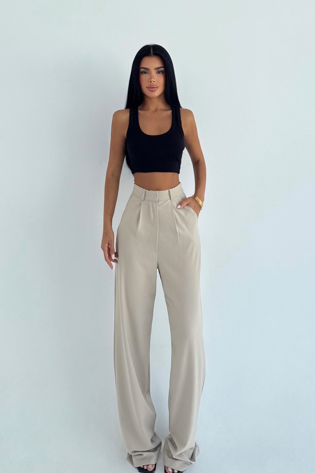 Krem Yüksek Bel Pantolon ATE-2990 - 1
