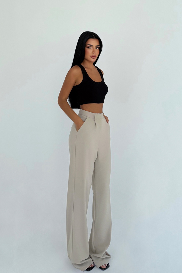 Krem Yüksek Bel Pantolon ATE-2990 - 2