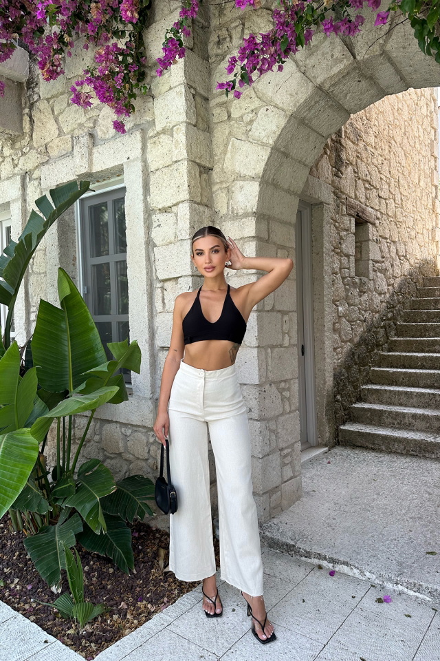 Krem Yüksek Bel Pantolon ATE7632 -
