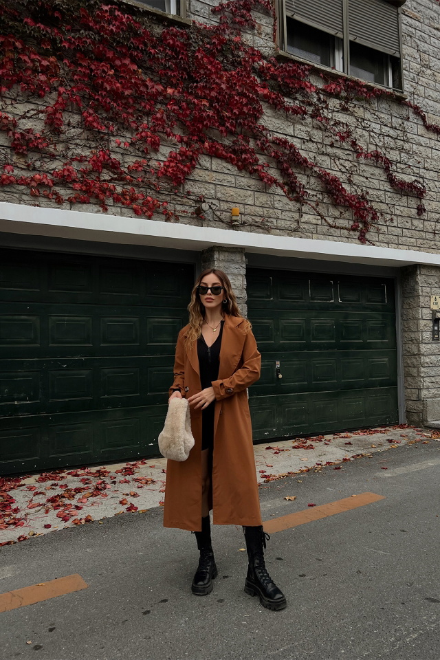 Kruvaze Yaka Önü Düğmeli Trenckot ATE2403 - 4