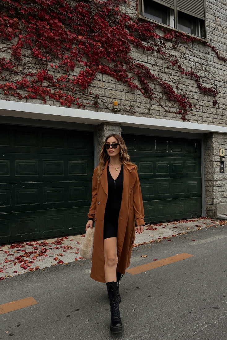 Kruvaze Yaka Önü Düğmeli Trenckot ATE2403 - EYYO