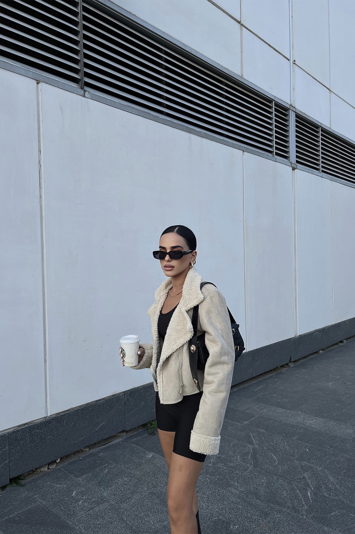 Kruvaze Yaka Peluş Ceket ATE2299 - EYYO