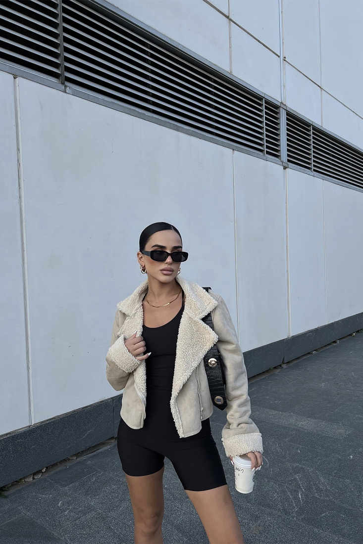 Kruvaze Yaka Peluş Ceket ATE2299 - EYYO