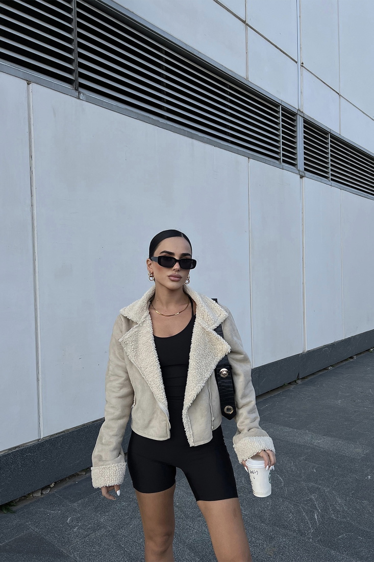 Kruvaze Yaka Peluş Ceket ATE2299 - EYYO