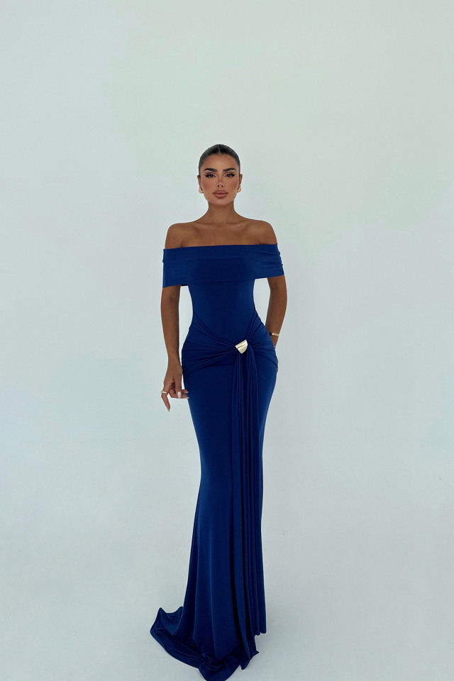 Lacivert Allayia Uzun Elbise ATE-3082 