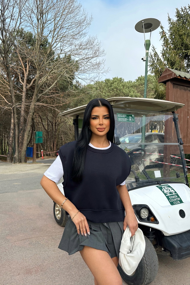 Lacivert Alıce Sıfır Kol Sweat ATE-0692 