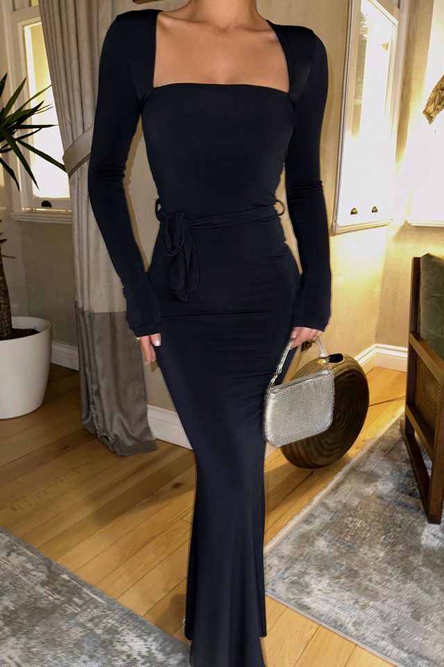 Lacivert Amy Bağlamalı Elbise ATE-0686 - 2