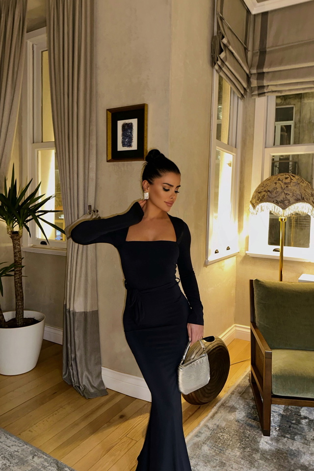 Lacivert Amy Bağlamalı Elbise ATE-0686 - 4