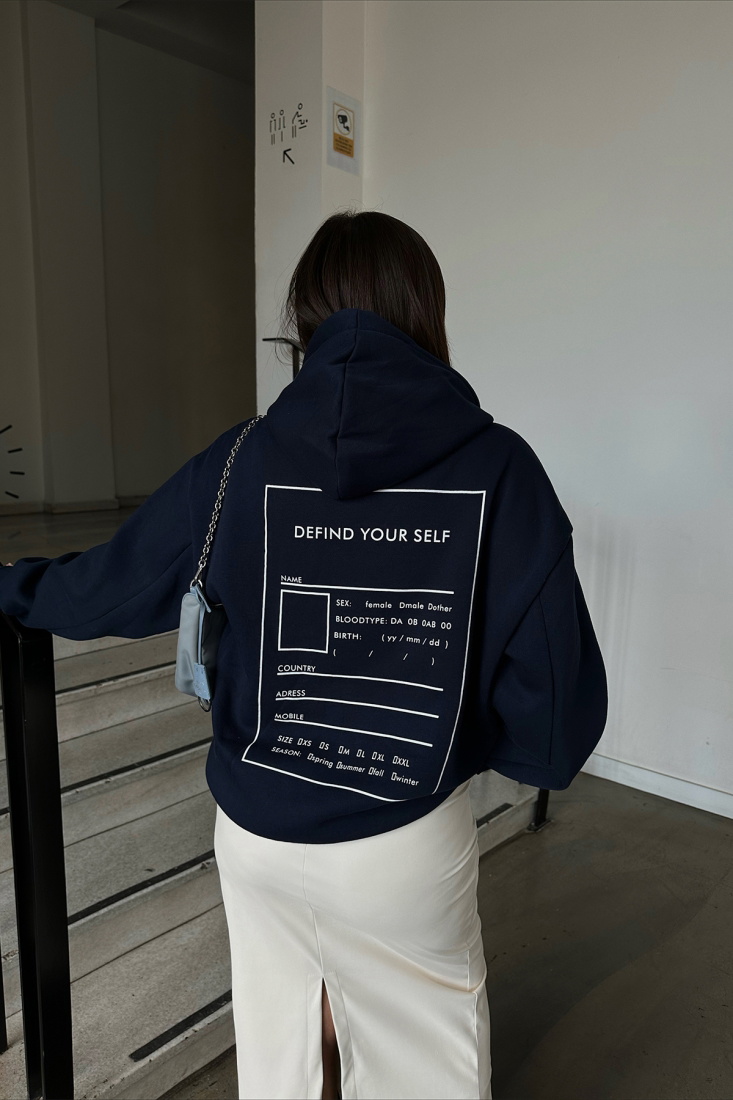 Lacivert Arkası Baskılı Oversize Sweat ATE3409 - EYYO